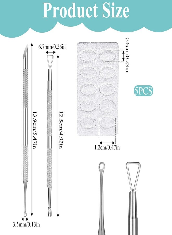 Alrhso Loop Circle Tool Nail Loop Tool Russian Manicure Loops Stainless Steel Nail Pusher Scraper Cuticle Remover Dual Ended Cuticle Pusher with Sanding Pads, 5 Sheets Sandpaper Nails Dead Skin Remover - Image 2